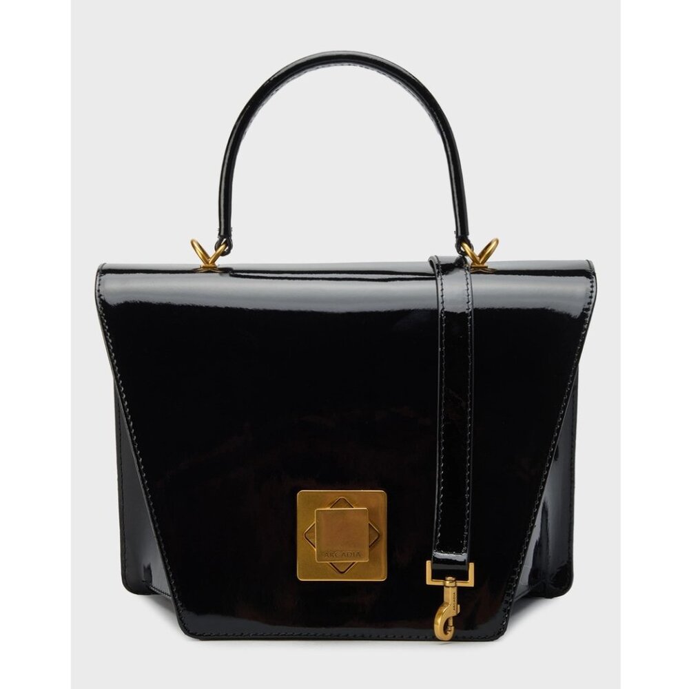 NWT ✅ ARCADIA Patent Leather Trapeze Asymmetrical Grab Handbag #9017 ⭐+ DUST BAG